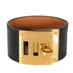 Hermes 18K Yellow Gold-plated Leather Kelly Dog Bracelet For Women