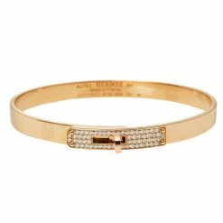 Hermes Kelly Small Model Diamond 18K Rose Gold Bracelet SH For Women