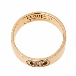 Hermes Hermès H D'Ancre Diamond 18K Rose Gold Band Ring Size 53 For Women -Deals Hermes Store luxury women hermes used fine jewelry p451096 002