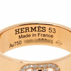 Hermes Hermès H D'Ancre Diamond 18K Rose Gold Band Ring Size 53 For Women -Deals Hermes Store luxury women hermes used fine jewelry p451096 004