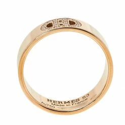 Hermes Hermès H D'Ancre Diamond 18K Rose Gold Band Ring Size 53 For Women -Deals Hermes Store luxury women hermes used fine jewelry p451096 005