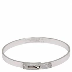 Hermes Kelly Diamond 18k White Gold Cuff Bracelet LG For Women