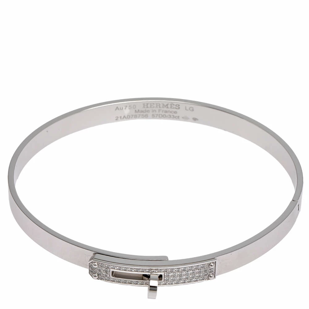 Hermes Kelly Diamond 18k White Gold Cuff Bracelet LG For Women 7 Hermes Kelly Diamond 18k White Gold Cuff Bracelet LG For Women - Image 5