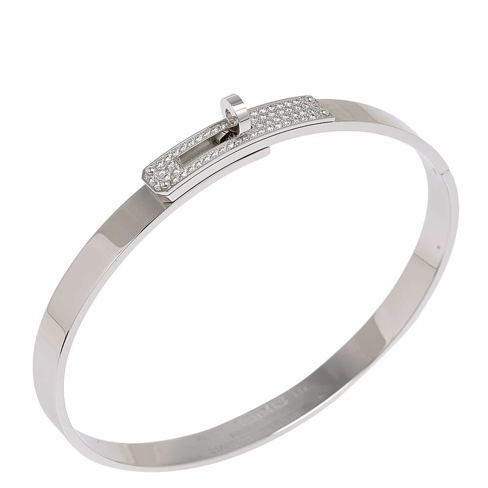 Hermes Kelly Diamond 18k White Gold Cuff Bracelet LG For Women 4 Hermes Kelly Diamond 18k White Gold Cuff Bracelet LG For Women - Image 2