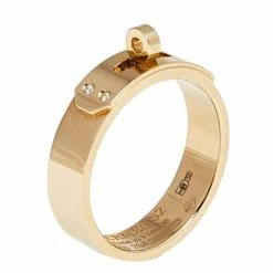 Hermes Kelly Diamonds 18k Rose Gold Small Model Band Ring Size 52 For Women