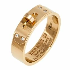 Hermes Kelly Diamonds 18k Rose Gold Small Model Band Ring Size 52 For Women -Deals Hermes Store luxury women hermes used fine jewelry p610283 007