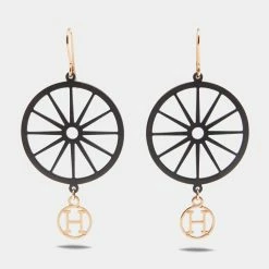 Hermes Crazy Calèche Silver & 18K Rose Gold Long Hook Earrings For Women