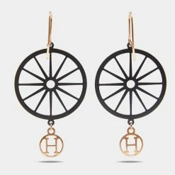 Hermes Crazy Calèche Silver & 18K Rose Gold Long Hook Earrings For Women -Deals Hermes Store luxury women hermes used fine jewelry p630107 003