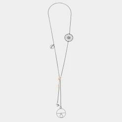 Hermes Crazy Calèche Silver & 18K Rose Gold Long Toggle Necklace For Women
