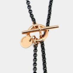 Hermes Crazy Calèche Silver & 18K Rose Gold Long Toggle Necklace For Women 9 Hermes Crazy Calèche Silver & 18K Rose Gold Long Toggle Necklace For Women -Deals Hermes Store luxury women hermes used fine jewelry p630262 004