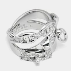 Hermes Alchimie Hermes Diamonds 18k White Gold Large Model Charm Ring Size 51 For Women -Deals Hermes Store luxury women hermes used fine jewelry p652101 002