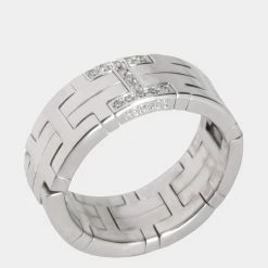 Hermes Flexible Band 18K White Gold Diamond Ring EU 53 For Women