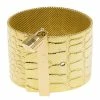 Hermes Croc Embossed Milanese Link And Padlock 18k Yellow Gold Wide Cuff Bracelet For Women