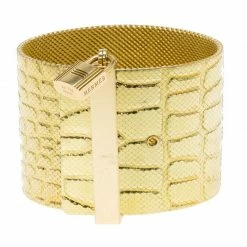 Hermes Croc Embossed Milanese Link And Padlock 18k Yellow Gold Wide Cuff Bracelet For Women -Deals Hermes Store luxury women hermes used fine jewelry p86742 0005