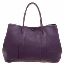 Hermes Purple Cassis Togo Leather Garden Party MM Tote For Women
