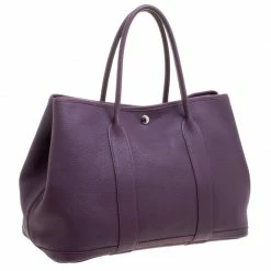 Hermes Purple Cassis Togo Leather Garden Party MM Tote For Women -Deals Hermes Store luxury women hermes used handbags p101647 003
