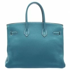 Hermes Blue Azure Clemence Leather Palladium Hardware Birkin 35 Bag For Women -Deals Hermes Store luxury women hermes used handbags p103288 004