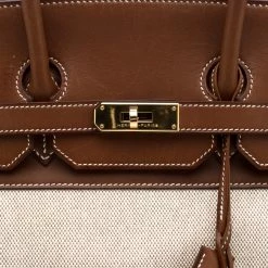 Hermes Brown/Beige Canvas And Box Calf Leather Gold Hardware Birkin 35 Bag For Women -Deals Hermes Store luxury women hermes used handbags p103290 005