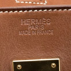 Hermes Brown/Beige Canvas And Box Calf Leather Gold Hardware Birkin 35 Bag For Women -Deals Hermes Store luxury women hermes used handbags p103290 009