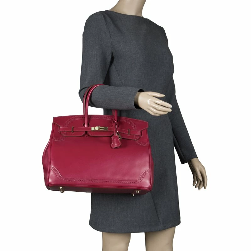 Hermes Ruby Box Calf Leather Gold Hardware Ghillies Birkin 35 Bag For Women 4 Hermes Ruby Box Calf Leather Gold Hardware Ghillies Birkin 35 Bag For Women - Image 2