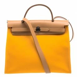 Hermes Jaune Dor Yellow Canvas And Leather Herbag Zip 31 Bag For Women