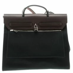 Hermes Dark Brown/Black Leather And Canvas Herbag Zip 39 Bag For Women -Deals Hermes Store luxury women hermes used handbags p105069 004