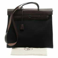 Hermes Dark Brown/Black Leather And Canvas Herbag Zip 39 Bag For Women -Deals Hermes Store luxury women hermes used handbags p105069 010