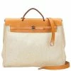 Hermes Tan Canvas/Leather 2-in-1 Herbag MM Bag For Women
