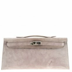 Hermes Lilac Suede Palladium Hardware Kelly Longue Clutch 34cm For Women