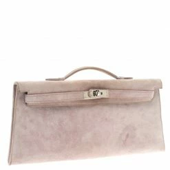 Hermes Lilac Suede Palladium Hardware Kelly Longue Clutch 34cm For Women -Deals Hermes Store luxury women hermes used handbags p105570 0003