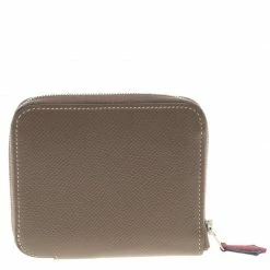 Hermes Taupe Veau Grain Lisse Leather Silk In Compact Wallet For Women -Deals Hermes Store luxury women hermes used handbags p107991 004
