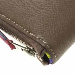 Hermes Taupe Veau Grain Lisse Leather Silk In Compact Wallet For Women -Deals Hermes Store luxury women hermes used handbags p107991 010