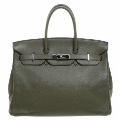 Hermes Olive Green Togo Leather Palladium Hardware Birkin 35 Bag For Women