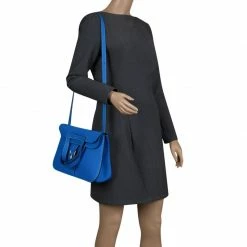 Hermes Bleu Electrique Clemence Leather Halzan 31 Bag For Women -Deals Hermes Store luxury women hermes used handbags p109073 002
