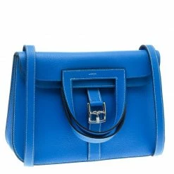 Hermes Bleu Electrique Clemence Leather Halzan 31 Bag For Women -Deals Hermes Store luxury women hermes used handbags p109073 003