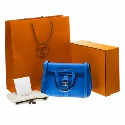 Hermes Bleu Electrique Clemence Leather Halzan 31 Bag For Women -Deals Hermes Store luxury women hermes used handbags p109073 010