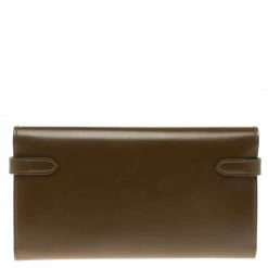Hermes Olive Barenia Box Calf Leather Long Kelly Wallet For Women -Deals Hermes Store luxury women hermes used handbags p110424 0004
