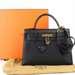 Hermes Noir Ardennes Leather Gold Hardware Kelly Sellier 35 Bag For Women -Deals Hermes Store luxury women hermes used handbags p111098 0008