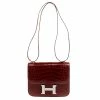 Hermes Rouge H Alligator Mini Palladium Hardware Constance Bag For Women