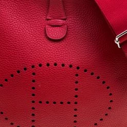 Hermes Rouge Garance Clemence Leather Evelyne III PM Bag For Women -Deals Hermes Store luxury women hermes used handbags p114807 0005