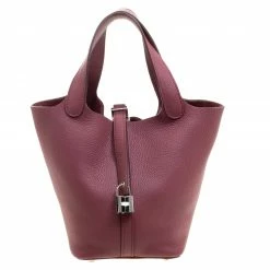 Hermes Bois De Rose Clemence Leather Picotin PM Bag For Women