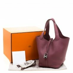 Hermes Bois De Rose Clemence Leather Picotin PM Bag For Women -Deals Hermes Store luxury women hermes used handbags p117963 011
