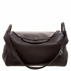 Hermes Cacao Togo Leather Palldium Hardware Lindy Voyage Bag For Women