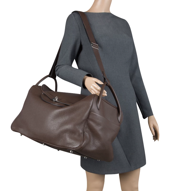 Hermes Cacao Togo Leather Palldium Hardware Lindy Voyage Bag For Women 4 Hermes Cacao Togo Leather Palldium Hardware Lindy Voyage Bag For Women - Image 2