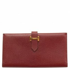 Hermes Bordeaux Epsom Leather Bearn Bifold Wallet For Women