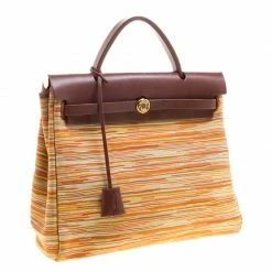 Hermes Brown Vibrato Leather And Canvas Herbag 2 In 1 For Women 16 Hermes Brown Vibrato Leather And Canvas Herbag 2 In 1 For Women -Deals Hermes Store luxury women hermes used handbags p125396 003