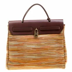 Hermes Brown Vibrato Leather And Canvas Herbag 2 In 1 For Women 17 Hermes Brown Vibrato Leather And Canvas Herbag 2 In 1 For Women -Deals Hermes Store luxury women hermes used handbags p125396 004