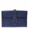 Hermes Blue Epsom Leather Jige PM Clutch For Women