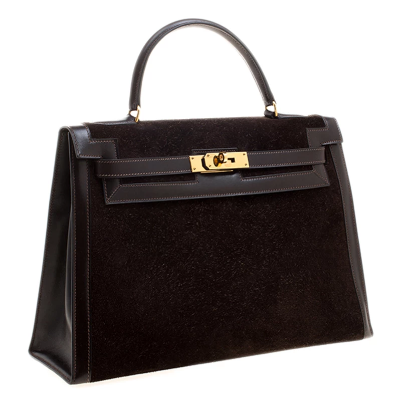 Hermes Dark Marron Box Calf Leather And Suede Gold Hardware Kelly Sellier 32 Bag For Women 5 Hermes Dark Marron Box Calf Leather And Suede Gold Hardware Kelly Sellier 32 Bag For Women - Image 3