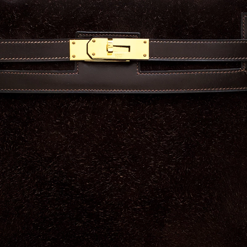 Hermes Dark Marron Box Calf Leather And Suede Gold Hardware Kelly Sellier 32 Bag For Women 7 Hermes Dark Marron Box Calf Leather And Suede Gold Hardware Kelly Sellier 32 Bag For Women - Image 5